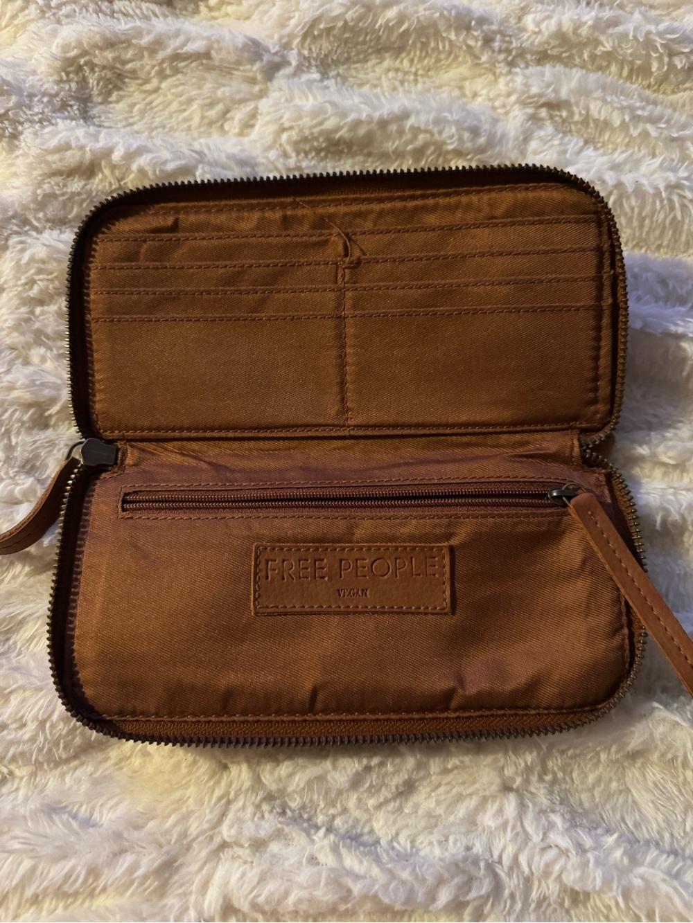 Free People Cognac Zip-Around Vegan Wallet